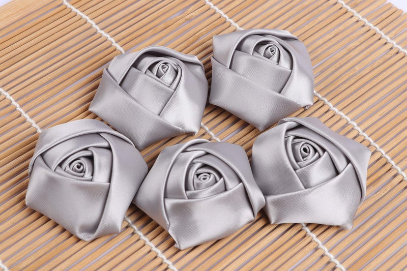 YYCRAFT Pack of 20pcs Satin 4d Rose 2"" Craft Wedding Bride-Lt.Grey - Image 2